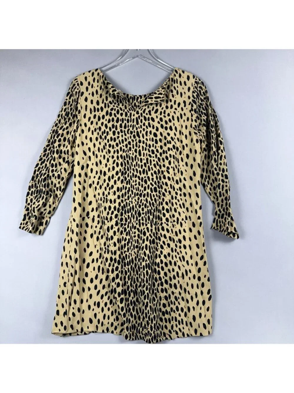 J. Crew Dress Size 4 Shift Leopard Print Beige/Black 3/4 Sleeve Patch Pockets